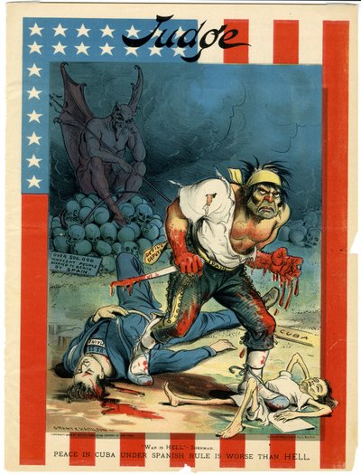 Sota on helvetti - Sherman, rauha Kuubassa Espanjan vallan alaisuudessa on pahempaa kuin helvetti, kuva tuomarilta, 30. huhtikuuta 1898 tekijältä Grant E. Hamilton
