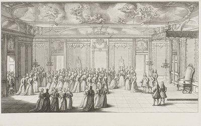 Audienssisali morsiamen vastaanoton aikana Dresdenin palatsissa 2. syyskuuta 1719. tekijältä Gerard Jean Baptiste Scotin
