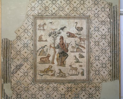Orpheus eläinten ympäröimänä, monivärinen mosaiikki tekijältä Greco Roman Greco Roman