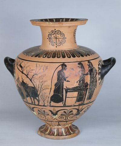 Arkaainen Joonian Hydria, joka esittää Hermestä teeskentelemässä unta, Cerveteristä, noin 530 eKr. (keramiikka) tekijältä Greek