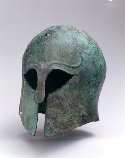 Pronssinen arkaainen korintialainen kypärä, n. 600-575 eKr. (pronssi) tekijältä Greek
