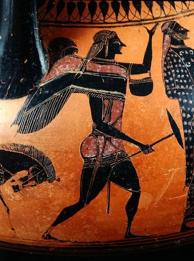 Yksityiskohta amforasta, joka kuvaa tarinaa Theseuksesta ja Minotauruksesta, noin 540 eKr. (savi) (katso myös 288292 ja 288293) tekijältä Greek
