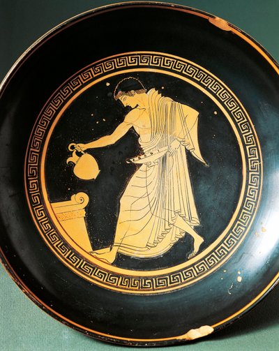 Douriksen Kylix, joka kuvaa nuoria lähellä alttaria, 6. vuosisadalla eKr. (keramiikka) tekijältä Greek