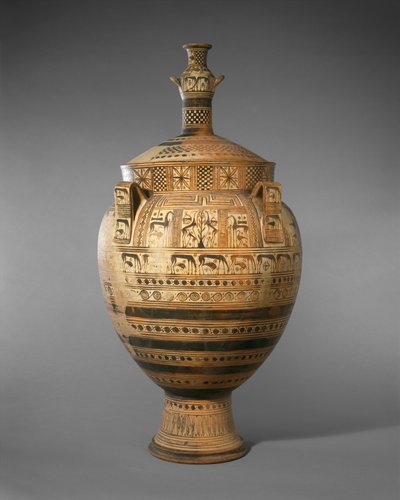 Terrakottakraateri, jonka kannen päällä on pieni hydria, n. 750-740 eaa. (terrakotta). tekijältä Greek