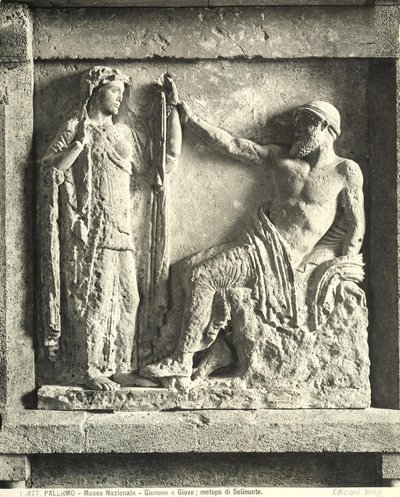 Zeus ja Hera, metooppi E-temppelistä Selinuntessa, Sisiliassa (marmori) (m/v kuva) tekijältä Greek
