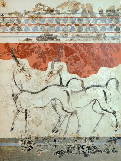 Antiloopit, Akrotiri-fresco, Thera (nykyään Santorini), Kreikka, minolainen sivilisaatio tekijältä Greek School