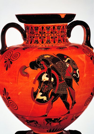Kreikkalainen sivilisaatio, 6. vuosisadalla eKr. Mustahahmoinen keramiikka. Amphora, joka kuvaa Ajaxia kantamassa Akilleksen ruumista. tekijältä Greek School