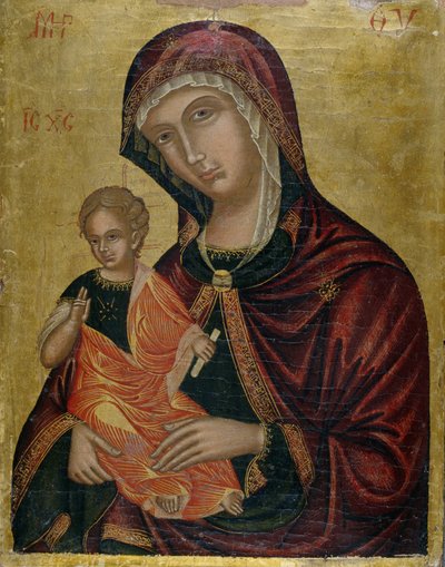 Madonna ja lapsi, n. 1600 (tempera setripuulla) tekijältä Greek School