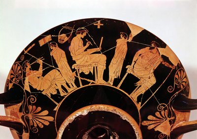Mestarit ja oppilaat ateenalaisessa koulussa, punainen hahmoastia (keramiikka) tekijältä Greek School