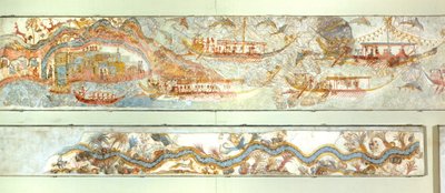 Meriretkiä ja jokimaisema, Akrotiri-fresco, Thera (nykyään Santorini), Kreikka, minolainen sivilisaatio tekijältä Greek School