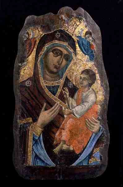 Jumalanäiti Hodegetria, fragmentti (tempera paneelissa) tekijältä Greek School
