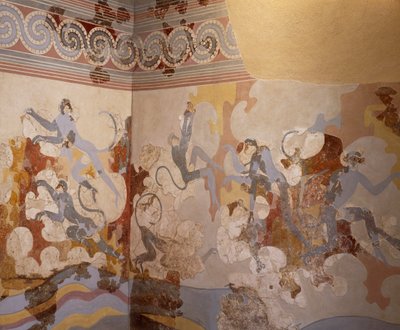 Siniset apinat, fresko B-kompleksista, huone 6, Akrotiri, Thera (nykyisin Santorini) (Kreikka). Minolainen sivilisaatio tekijältä Greek School