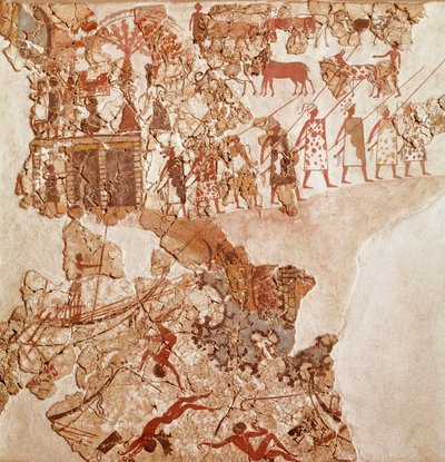 Libyalaisten kuolema, Akrotiri-fresko, Thera (nykyään Santorini) (Kreikka), minolainen sivilisaatio tekijältä Greek School