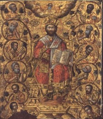Jesse-puu, osa Joonianmeren saarten diptyykkiä (öljy paneelille) (katso myös 49492) tekijältä Greek School