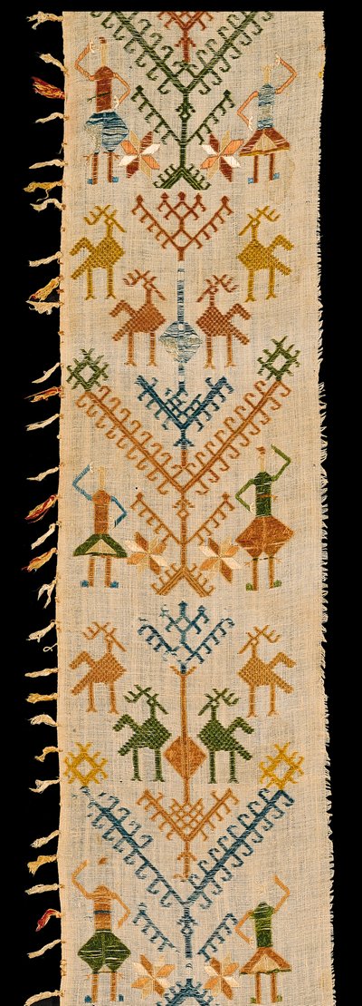 Reunus koristeltu elämän puulla, Siphnos, Kykladet, 1600-1700 (silkkilangoilla brodeerattu puuvilla) tekijältä Greek School