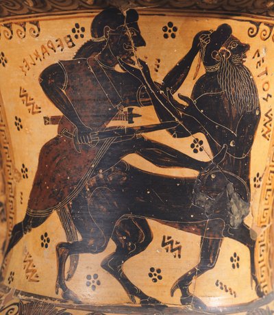 Amfora, Nettoksen taidemaalari, mustahahmoinen keramiikka, Herkules ja kentaur, Kreikan sivilisaatio, 7. vuosisata eKr. tekijältä Greek School