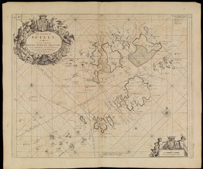 Scillysaarten kartta, noin 1693 (painettu). tekijältä Greenvile Collins