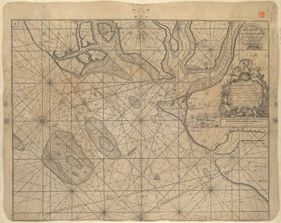 Pohjanmeren kartta, jonka on omistanut "Ye Honble Samuel Pepys Esq by Captain Greenvil Collins Hydrog to the King 1686". tekijältä Greenvile Collins