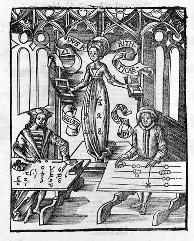 Vapaat taiteet: Aritmetiikka - Gregor Reischin (1467-1525) "" Philosophical Daisy" -kirjassa. Paali tekijältä Gregor Reisch