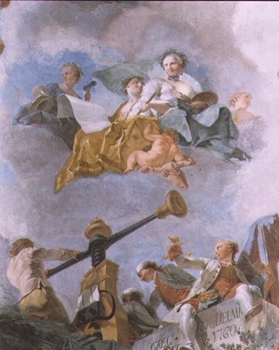 Allegoriset hahmot, yksityiskohta Suuren gallerian katosta, 1759-62 tekijältä Gregorio Guglielmi