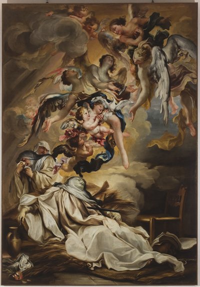 Pyhän Scholastican kuolema, n. 1700 (öljy kankaalle) tekijältä Gregorio De Ferrari