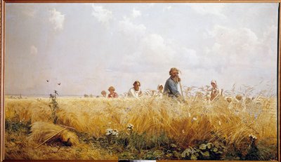 Korjuu venäläiset talonpojat niittävät siunausta. Grigori Miassoiedowin (1835-1911) maalaus 1800-luvun Peterhof, linnan kirjasto tekijältä Grigoriy Myasoyedov
