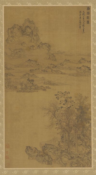 Eroaminen ystävästä syyspuiden alla, Qing-dynastia, 1600-1700-luvun alku. tekijältä Gu Fuzhen