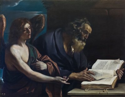 Pyhä Matteus ja enkeli tekijältä Guercino (1591-1666)