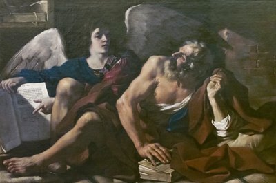 Pyhä Matteus ja enkeli tekijältä Guercino (1591-1666)