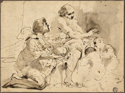 Tutkimus: Jaakob siunaa Joosefin poikia, n.1620 (tussi ja ruskea muste, sivellin, harmaa ja ruskea tussi) tekijältä Guercino (1591 1666)