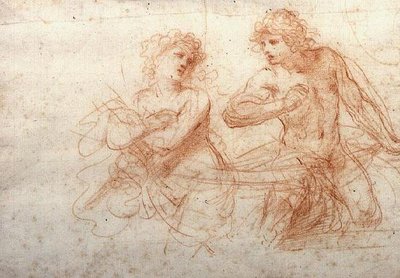 Tutkimus alastomasta miehestä ja naisesta (punainen liitu) tekijältä Guercino