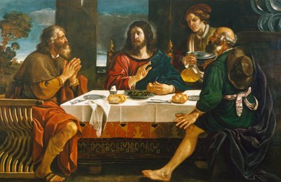 Illallinen Emmauksessa, Giovanni Francesco Barbieri, joka tunnetaan nimellä Guercino (1591-1666), öljy kankaalle tekijältä Guercino