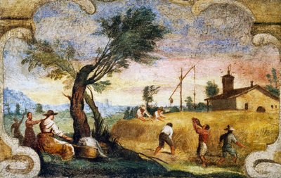 Sadonkorjuu, fresko Giovanni Francesco Barbierin, joka tunnetaan nimellä il Guercino (1591-1666). tekijältä Guercino