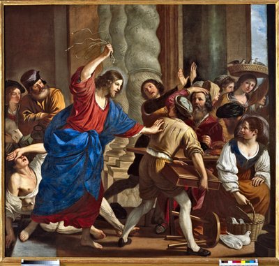 Kristus ajaa rahalainaajia temppelistä Giovanni Francesco Barbieri dit Il Guercinon (Guerchin) maalaus (1591-1666) tekijältä Guercino