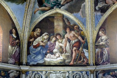 Fresko, joka kuvaa paimenten palvomista. tekijältä Guercino (1591 1666)