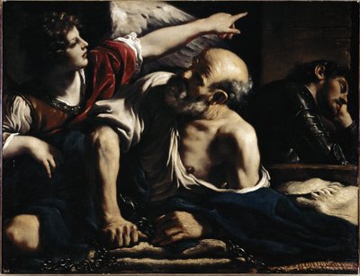 Pyhä Pietari vapauttaa enkelin toimesta - Öljy kankaalle, noin 1622 tekijältä Guercino