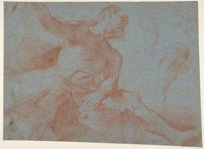 Istuva vanha mies oikea käsi ylhäällä (Tithonus) (recto) tekijältä Guercino