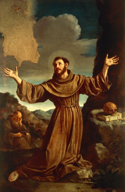 Pyhä Franciscus Assisilainen vastaanottamassa Stigmata (öljy kankaalle) tekijältä Guercino