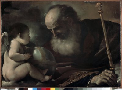 Kaikkivaltias isä enkelin kanssa - Barbieri Giovanni Francescon maalaus Guerchin (1591-1666), öljy kankaalle, 66 x 91 cm tekijältä Guercino