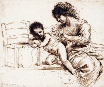 Äiti ja lapsi tuolilla, tekijältä Guercino