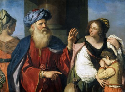 Abraham karkottaa Hagarin ja Ismaelin, 1657. tekijältä Guercino