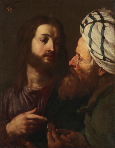 Kristus ja rahanlainaaja tekijältä Guercino
