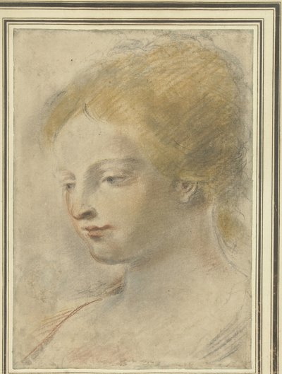 Nuoren naisen pää, silmät alaspäin tekijältä Guercino