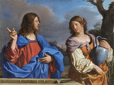 Italialainen:  Cristo e la Samaritana al pozzo Kristus ja samarialainen nainen kaivon äärellä. tekijältä Guercino
