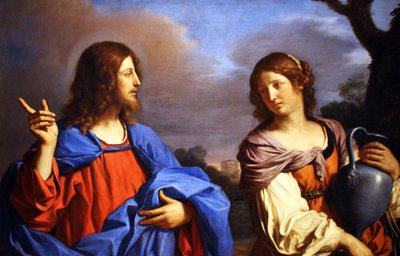 Italialainen:  Cristo e la Samaritana al pozzo Kristus ja samarialainen nainen kaivon äärellä. tekijältä Guercino