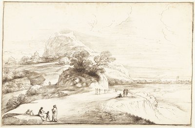 Vuoristomaisema kaukaisella näköalalla tekijältä Guercino