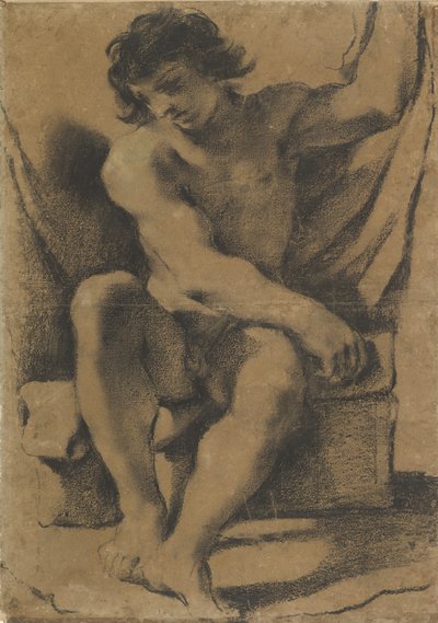 Istuva alaston nuori mies lähes edestä katsottuna, n. 1618. tekijältä Guercino