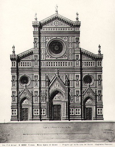 Suunnittelu Firenzen Santa Maria del Fioren tai Duomon julkisivuun tekijältä Guglielmo Petersen