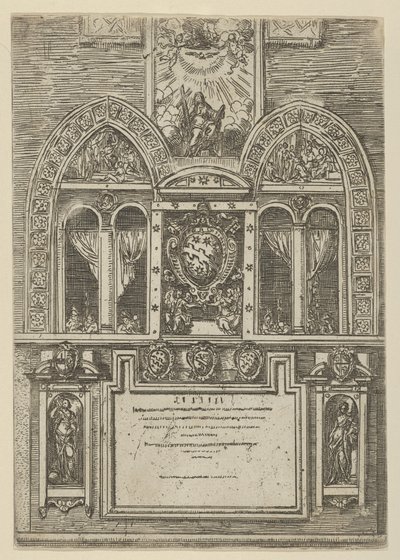 Palazzo del Senaton julkisivu Bolognassa paavin käsivarret keskellä, tilapäinen ..., 1598. tekijältä Guido Reni