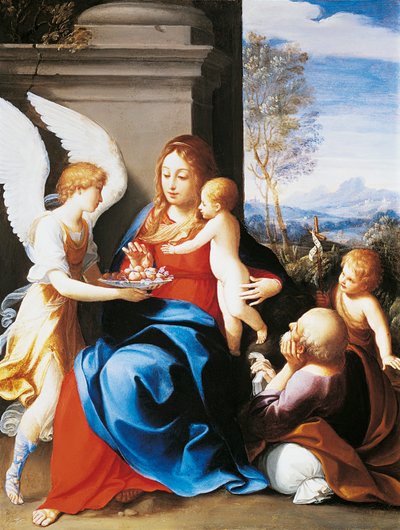 Pyhä perhe, jota enkelit palvelevat, kirjoittanut Guido Reni (1575-1642) tekijältä Guido Reni